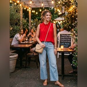 J. Crew Red Sleeveless Ruffle Neck Top - Large